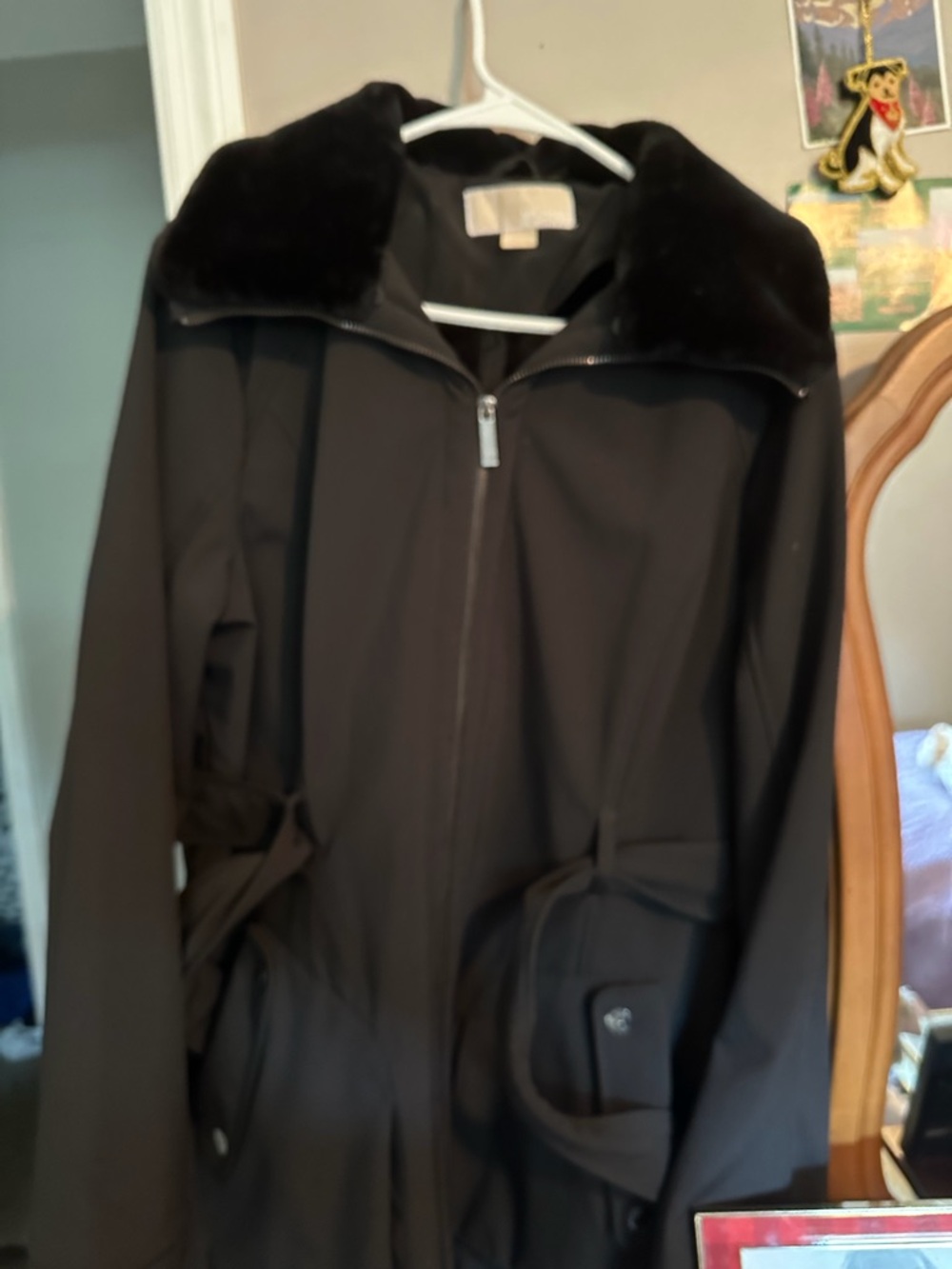 Michael Kors Black Varsity Jacket with Faux Fur Collar
